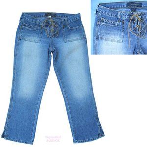 Y2K Abercrombie & Fitch Low Rise Capri Jeans Made USA Lace Up Blue Denim Casual